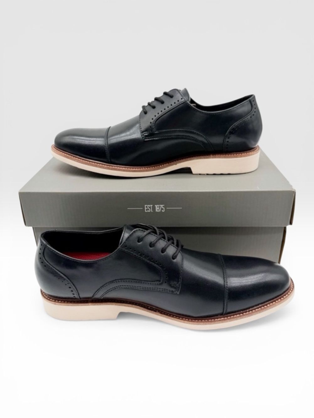 Stacy Adams Wesbridge Leather Cap Toe Oxford Dress Shoes Lace-Up Black 7.5 NEW